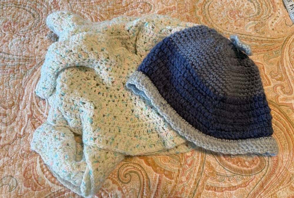 NWOT Handmade Crochet Ruffle Scarf Multi-Color Pastels & Winter Hat
